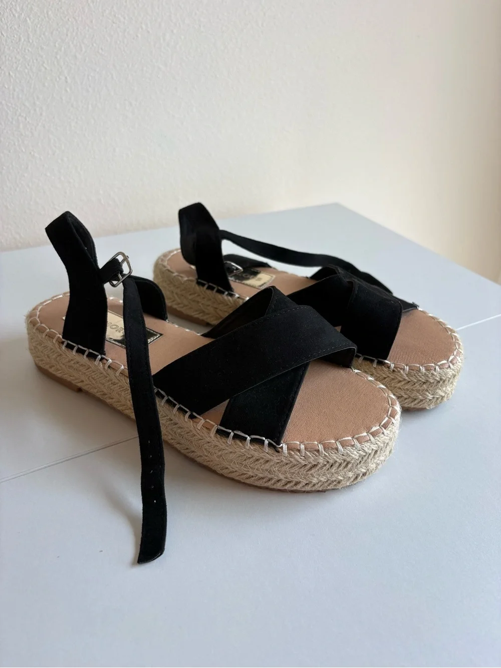 Black Espadrille Platform Sandal with Ankle Tie - Women